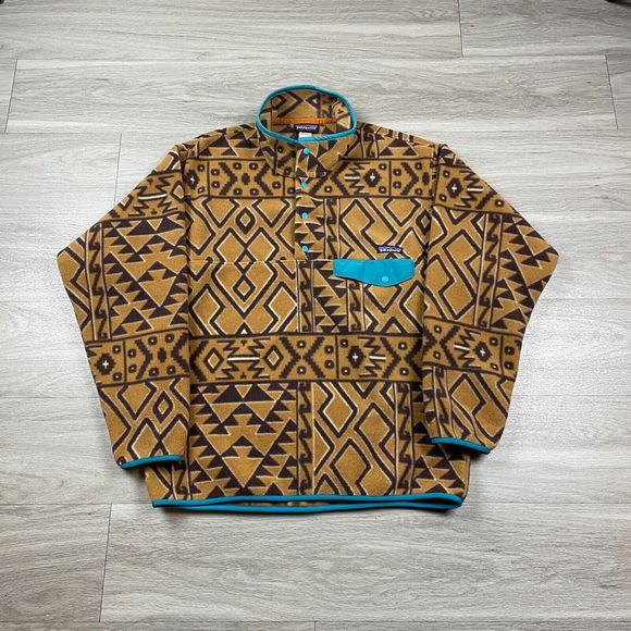 Patagonia Other - Patagonia Jacket Mens Medium Brown Synchilla Aztec Fleece Outdoor Snap